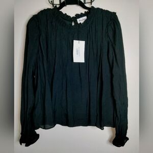 &merci (Sz M) Black Ruffle Trim Button Keyhole Back LS Peasant Blouse (NEW-NWT)